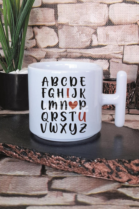 Alfabe I Love You Baskılı Sevgiliye Hediye T Kulplu Latte Fincanı Kupa Bardak