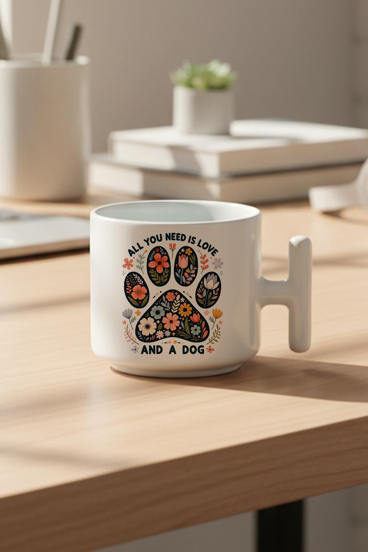 All You Need Is Love And A Dog Baskılı Hediyelik T Kulplu Latte Fincanı Kupa Bardak