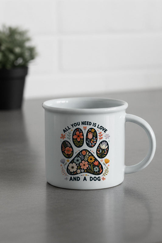 All You Need Is Love And A Dog Baskılı Enamel Görünümlü Seramik Vintage Kupa Bardak