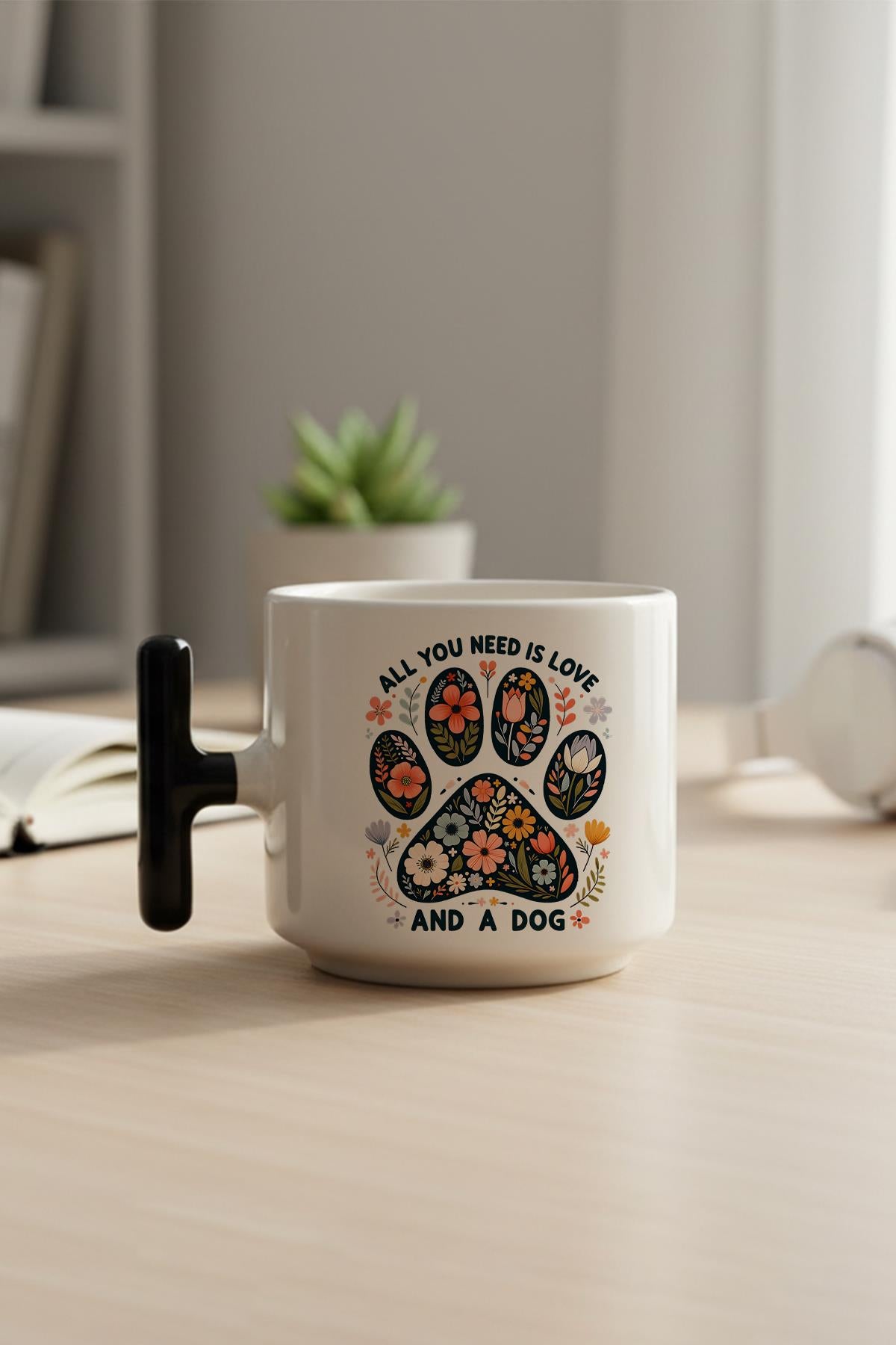 All You Need Is Love And A Dog Baskılı Hediyelik T Kulplu Latte Fincanı Kupa Bardak