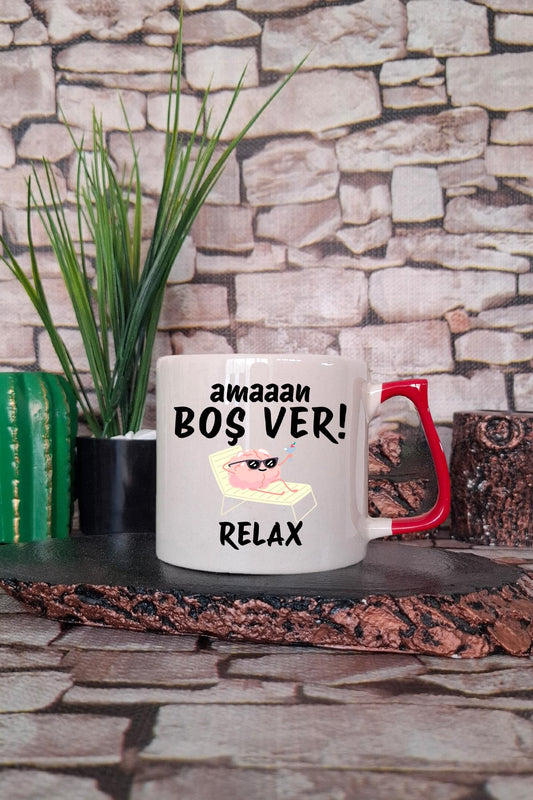 Aman Boşver Yazı Baskılı Eş, Arkadaşa Hediyelik Renkli Kulplu Fincan-Kupa Bardak