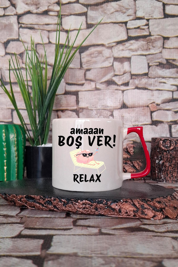 Aman Boşver Yazı Baskılı Eş, Arkadaşa Hediyelik Renkli Kulplu Fincan-Kupa Bardak