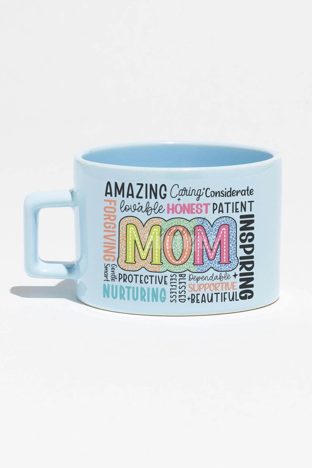 Amazing Mom Baskılı Anneler Günü Hediyelik Mavi Dikdörtgen Kulplu Fincan Kupa Bardak