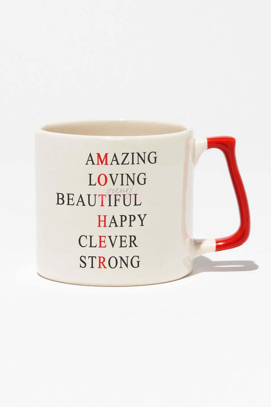 Anneler Günü Amazing Anne Hediye Baskılı Kırmızı Kulplu Modern Seramik Kupa