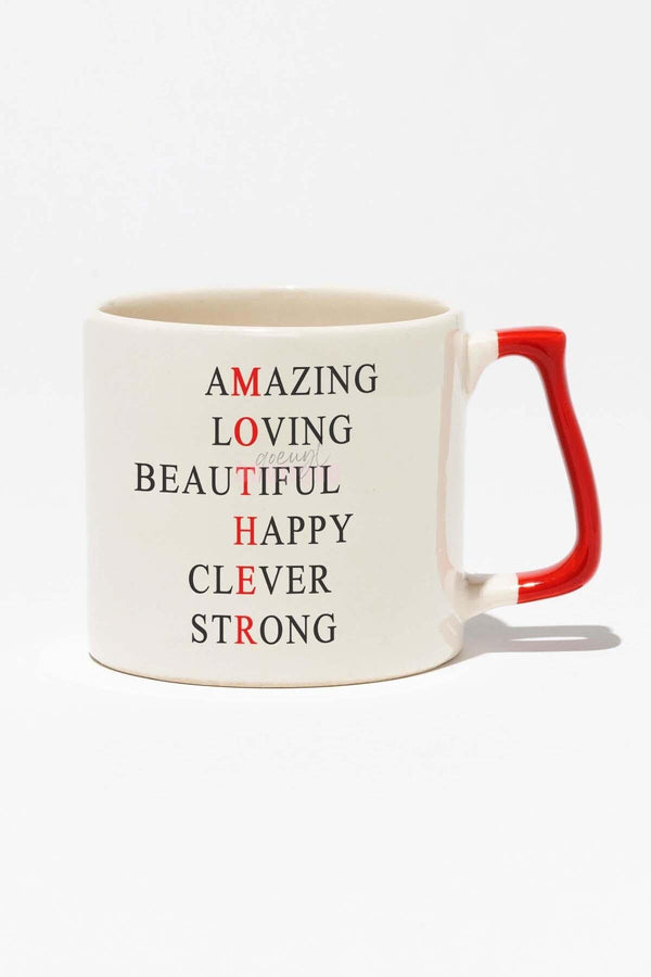 Anneler Günü Amazing Anne Hediye Baskılı Kırmızı Kulplu Modern Seramik Kupa