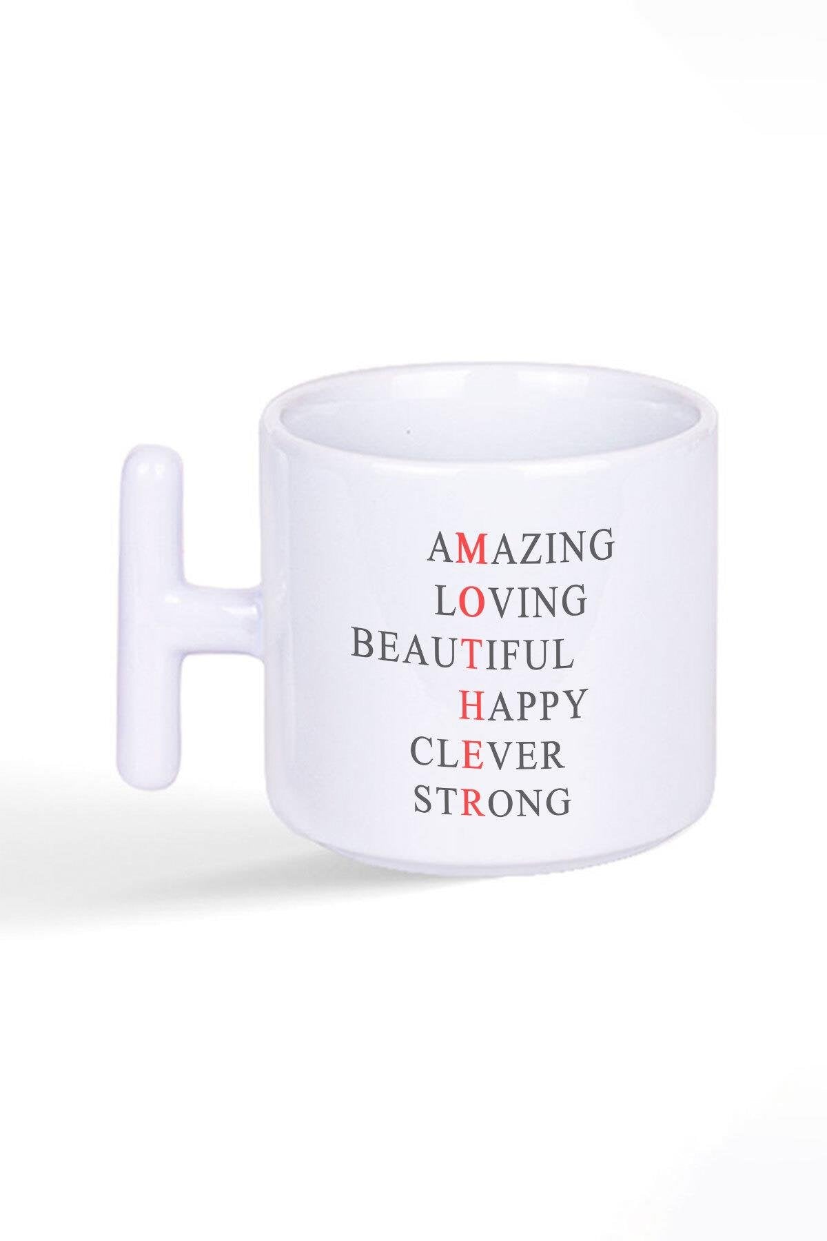 Anneler Günü Amazing Anne Hediye Baskılı Latte Fincanı T Kulplu Kupa Bardak