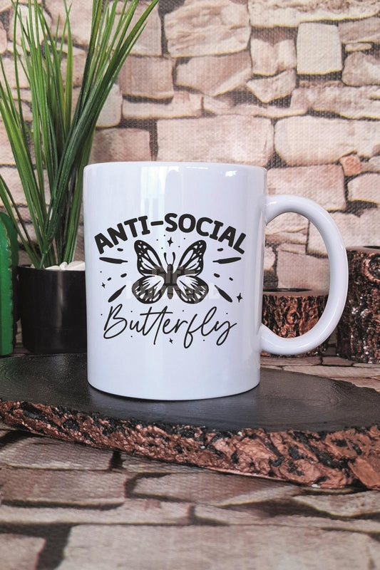 Anti Social Butterfly Baskılı Komik Anti Sosyal Kelebek Hediye Baskılı Kupa Bardak