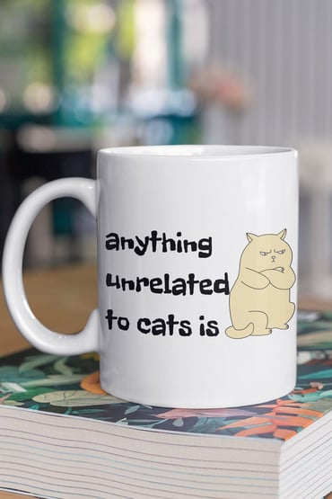 'Anythıng Unrelated To Cats It'' Kızgın Kedi Baskılı Eğlenceli Hediyelik Seramik Kupa Bardak