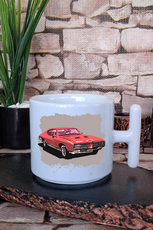 Araba Baskılı T Kulplu Latte Fincanı Kupa Bardak