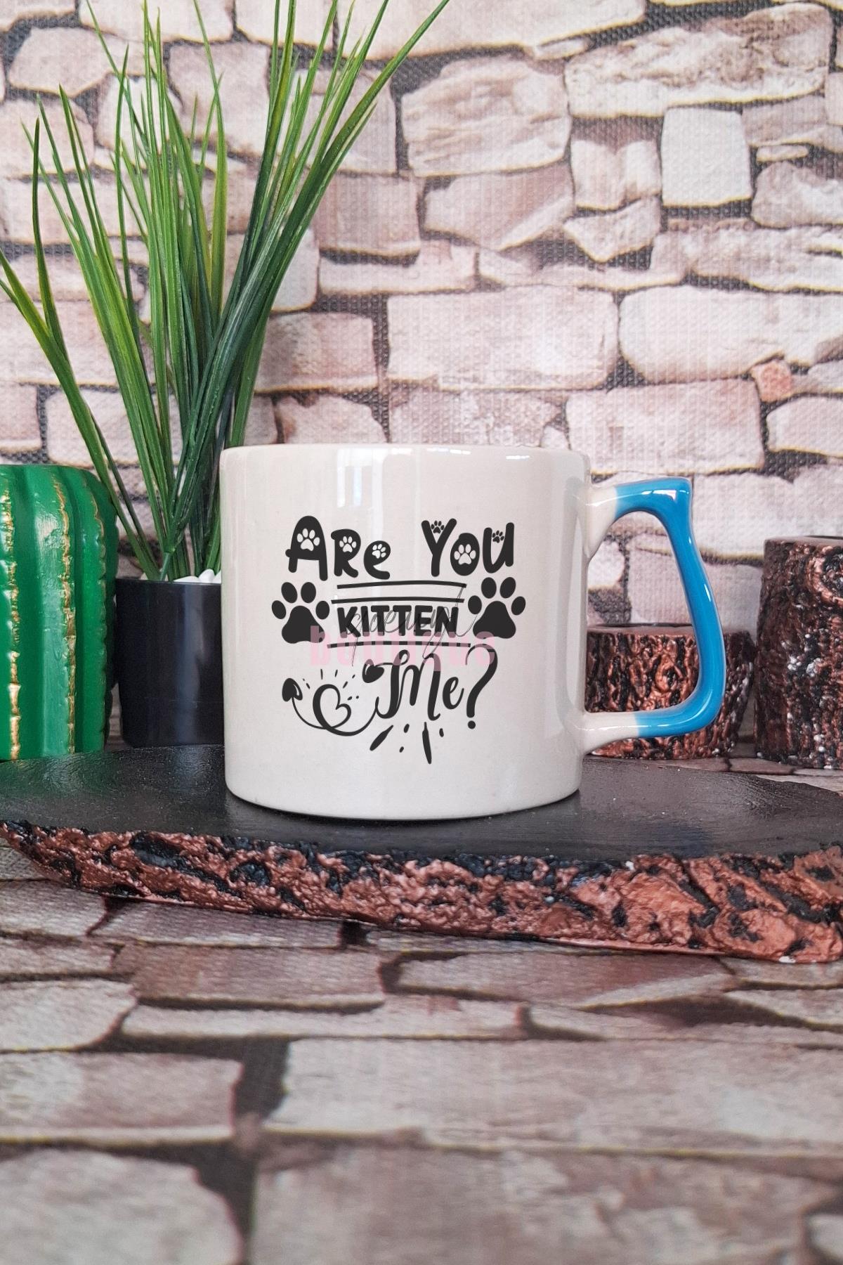 Are You Kitten Me Yazılı Komik Kedi Şakası Kedisever Hediyelik Kulplu Kupa Bardak