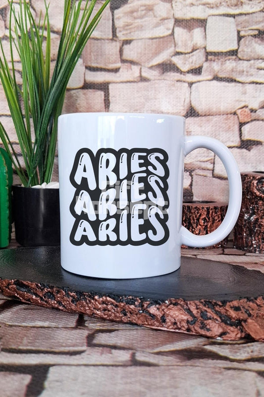 Aries Retro Outline Baskılı Koç Burcu Astroloji Tasarımı Hediye Baskılı Kupa Bardak