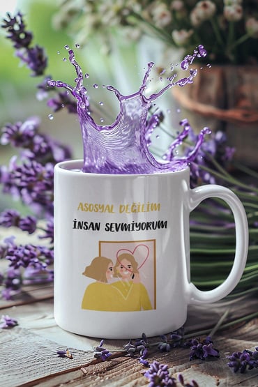 Asosyal Değilim İnsan Sevmiyorum-4 Baskılı Hediyelik Eğlenceli Sevimli Beyaz Kupa Bardak