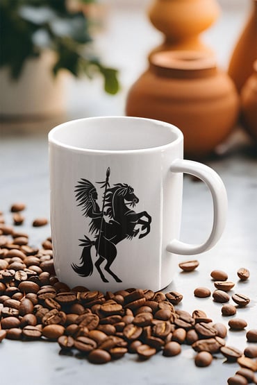 At ve Kızılderili Baskılı Beyaz Kupa Bardak