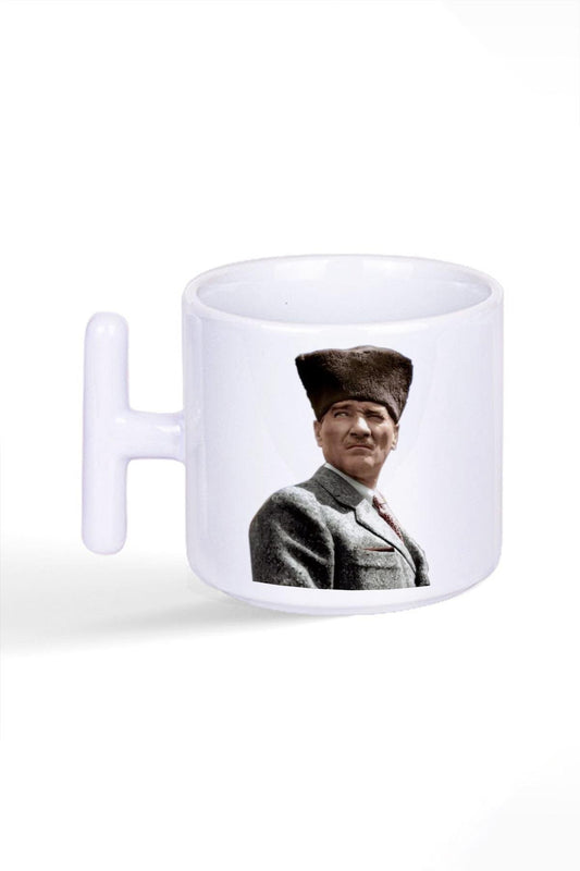Atatürk Baskılı Özel T Kulplu Latte Fincan Kupa Bardak No:3