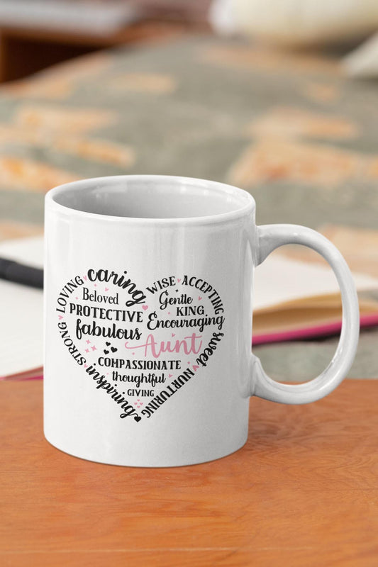 Aunt Heart Shape Baskılı Hala Teyze Doğum Günü Hediye Kupa Bardak