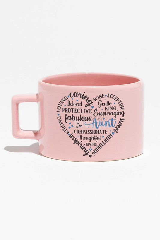 Aunt Heart Shape Baskılı Hala Teyze Hediyelik Pembe Dikdörtgen Kulplu Fincan Kupa Bardak