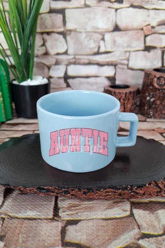 Aunt Minimalist Baskılı Sade Hala Teyze Kare Kulplu Fincan Mavi Kupa Bardak