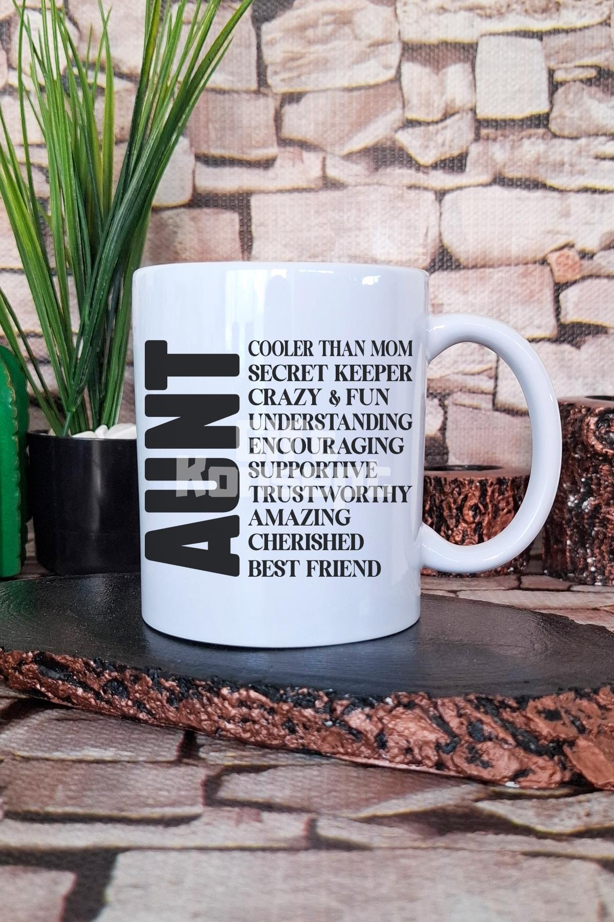 Aunt Temalı Havalı Hala Teyze Hediyelik Baskılı Çay Kahve Sunum Kupa Bardak