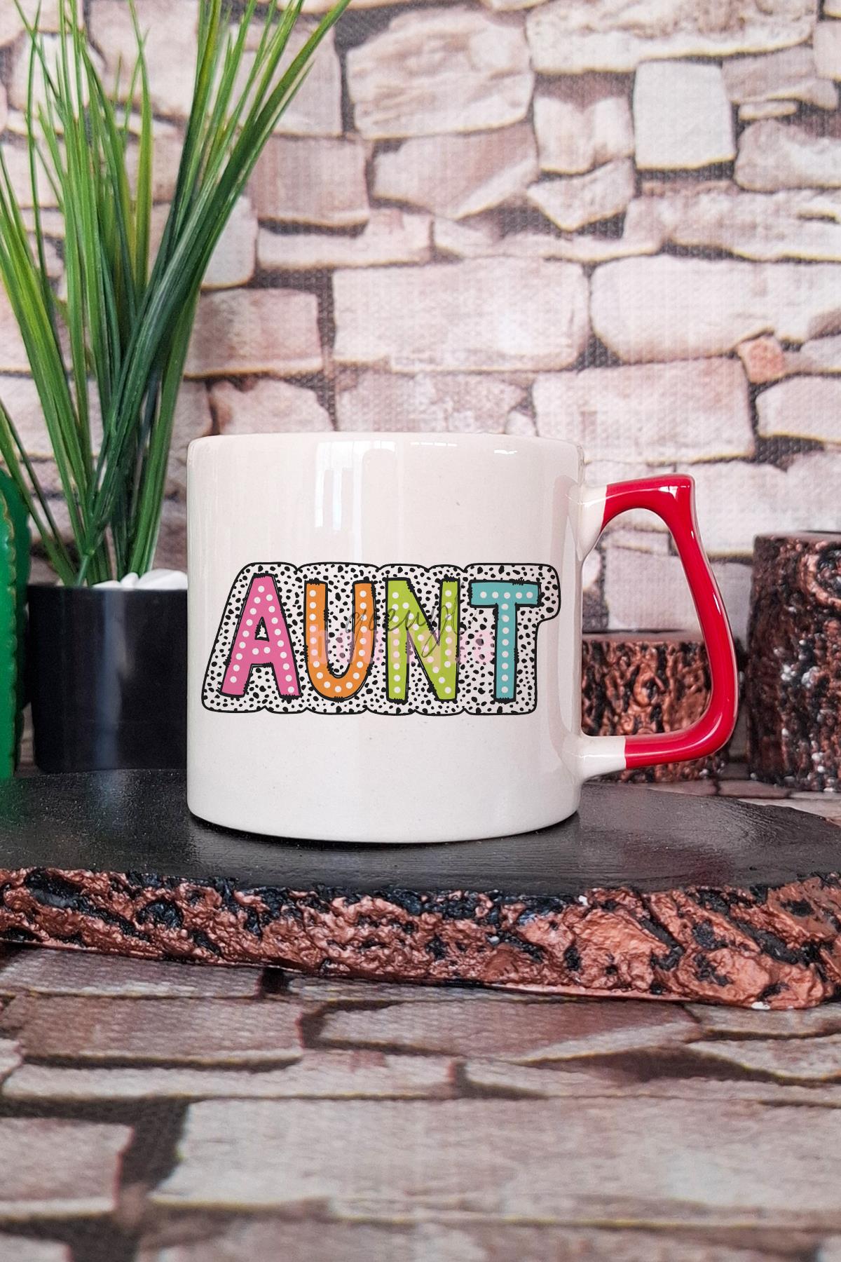 Aunt Yazılı Baskılı Şık Hala Teyze Hediyelik Kulplu Kupa Bardak
