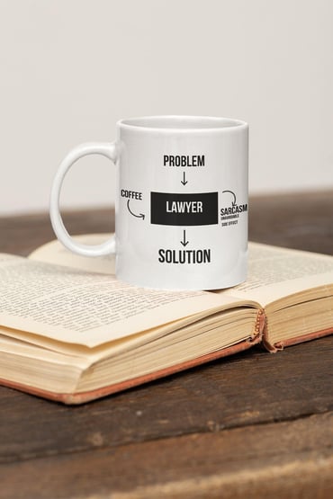 Avukat Lawyer 'Problem, Coffee, Sarcasm, Solutıon' Baskılı Eğlenceli Hediyelik Seramik Kupa Bardak