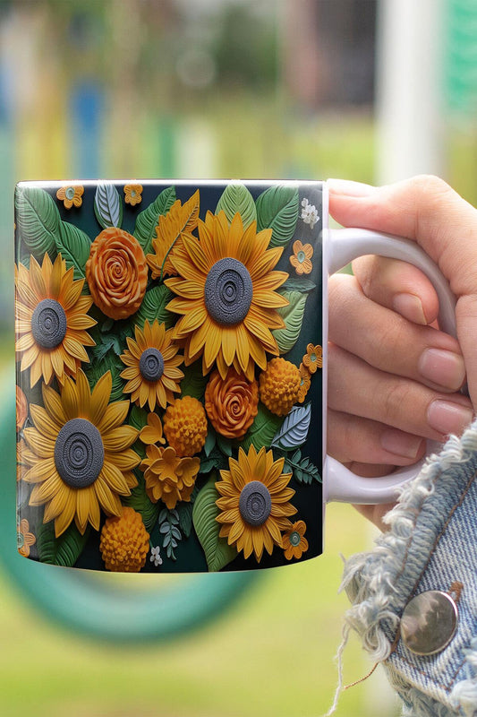 Ayçiçekleri Temalı 3D Tasarım Görünümlü Baskılı Kupa Bardak Mug