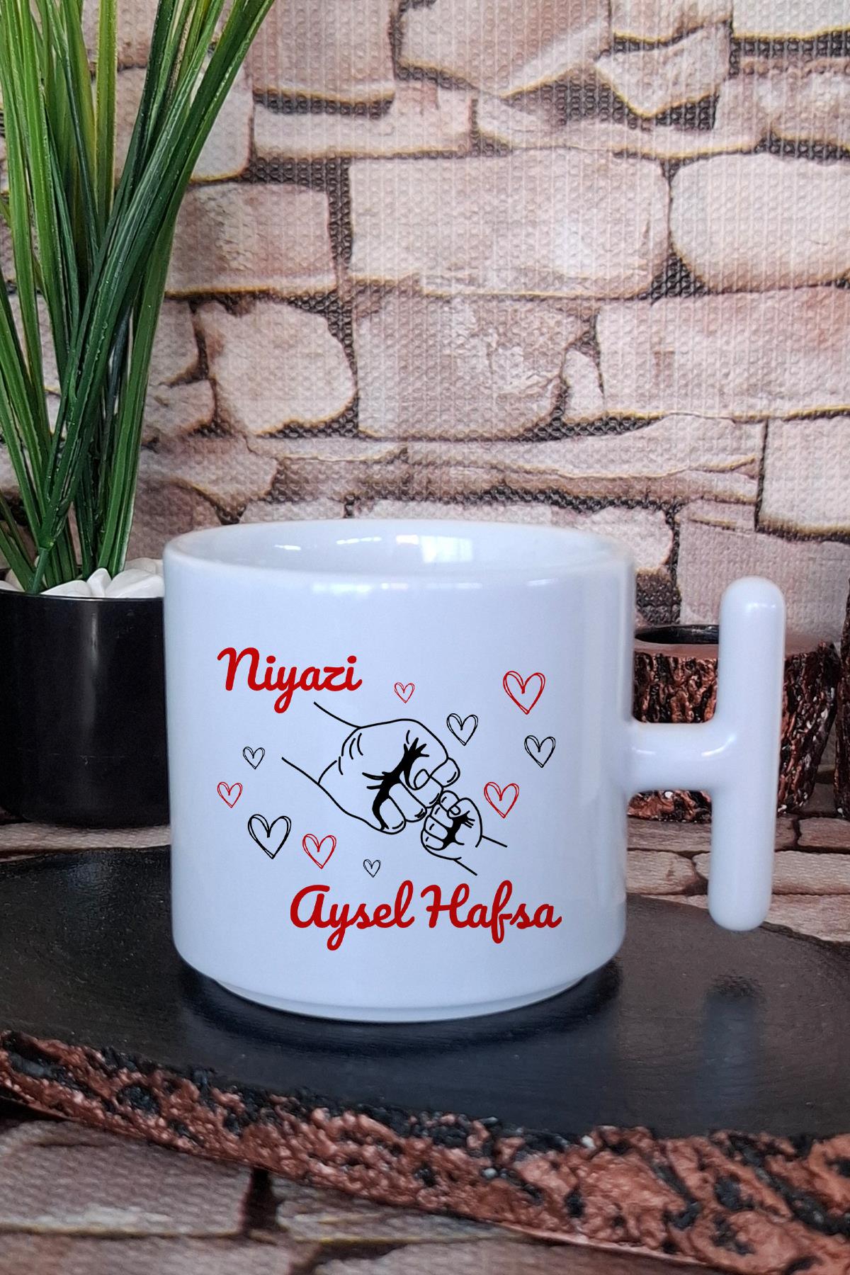 Baba-Kız, Baba-Oğul El Ele Temalı-Kişiselleştirilebilir Hediye T Kulplu Latte Fincanı Kupa Bardak