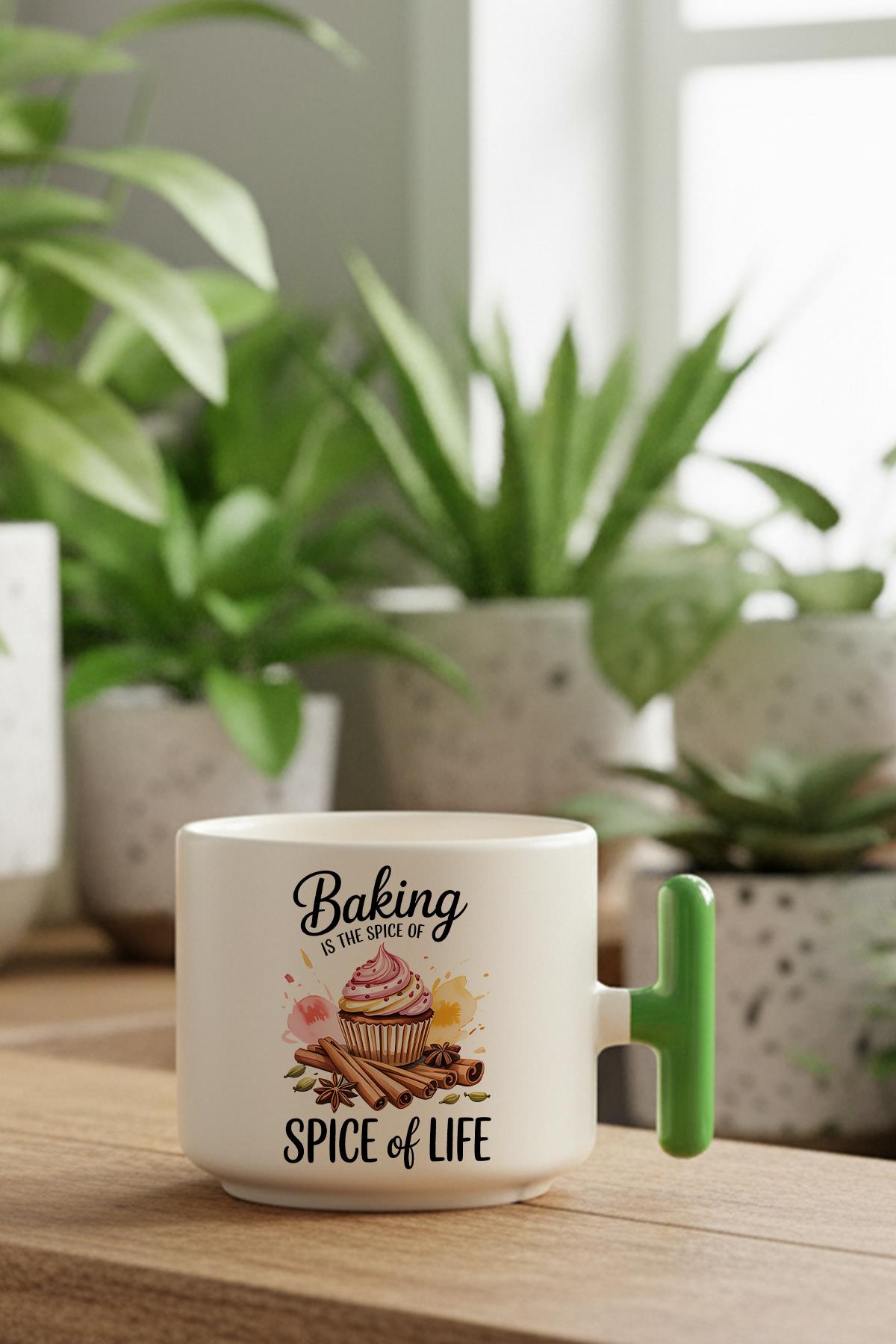 Baking Is The Spice Of Love Baskılı Hediyelik T Kulplu Latte Fincanı Kupa Bardak