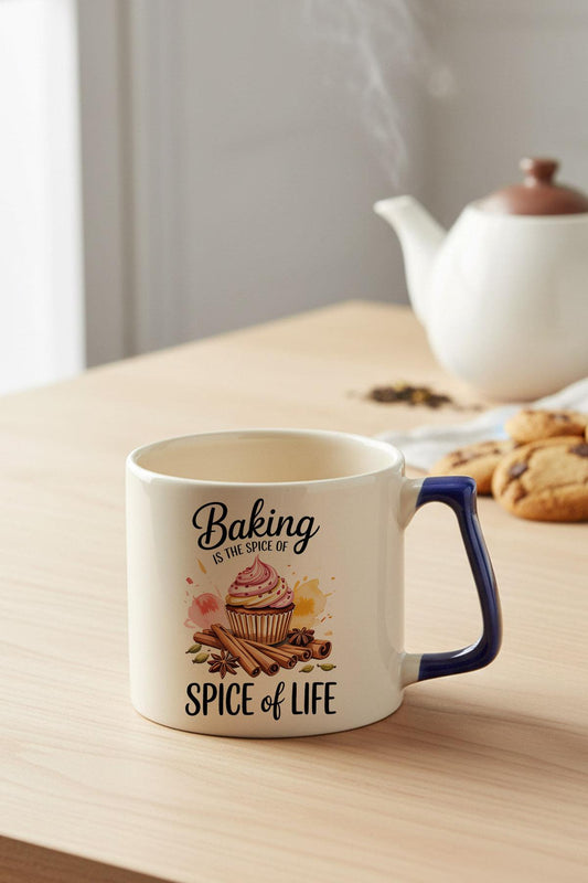 Baking Is The Spice Of Love Baskılı Lacivert D Kulplu Kupa Bardak