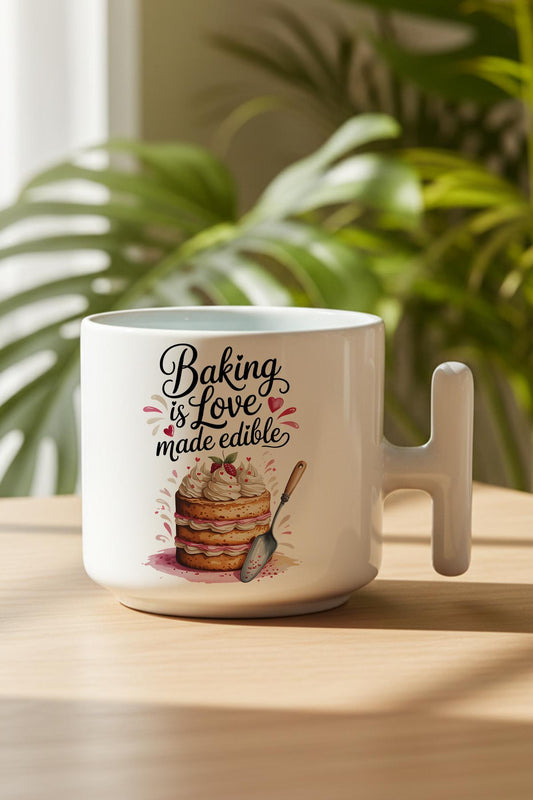 Baking Love Baskılı Hediyelik T Kulplu Latte Fincanı Kupa Bardak