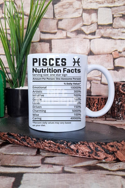 Balık Burcu "Pisces nutrition facts" Mizahi Hediyelik Baskılı Çay Kahve Sunum Kupa Bardak