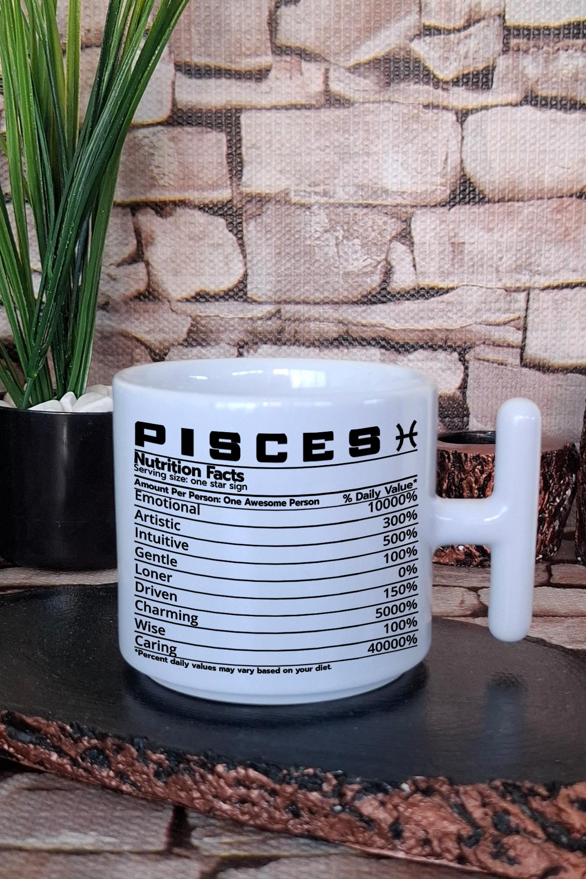 Balık Burcu Pisces nutrition facts Mizahi Hediyelik Baskılı T Kulplu Latte Fincanı Kupa Bardak