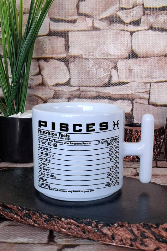 Balık Burcu Pisces nutrition facts Mizahi Hediyelik Baskılı T Kulplu Latte Fincanı Kupa Bardak