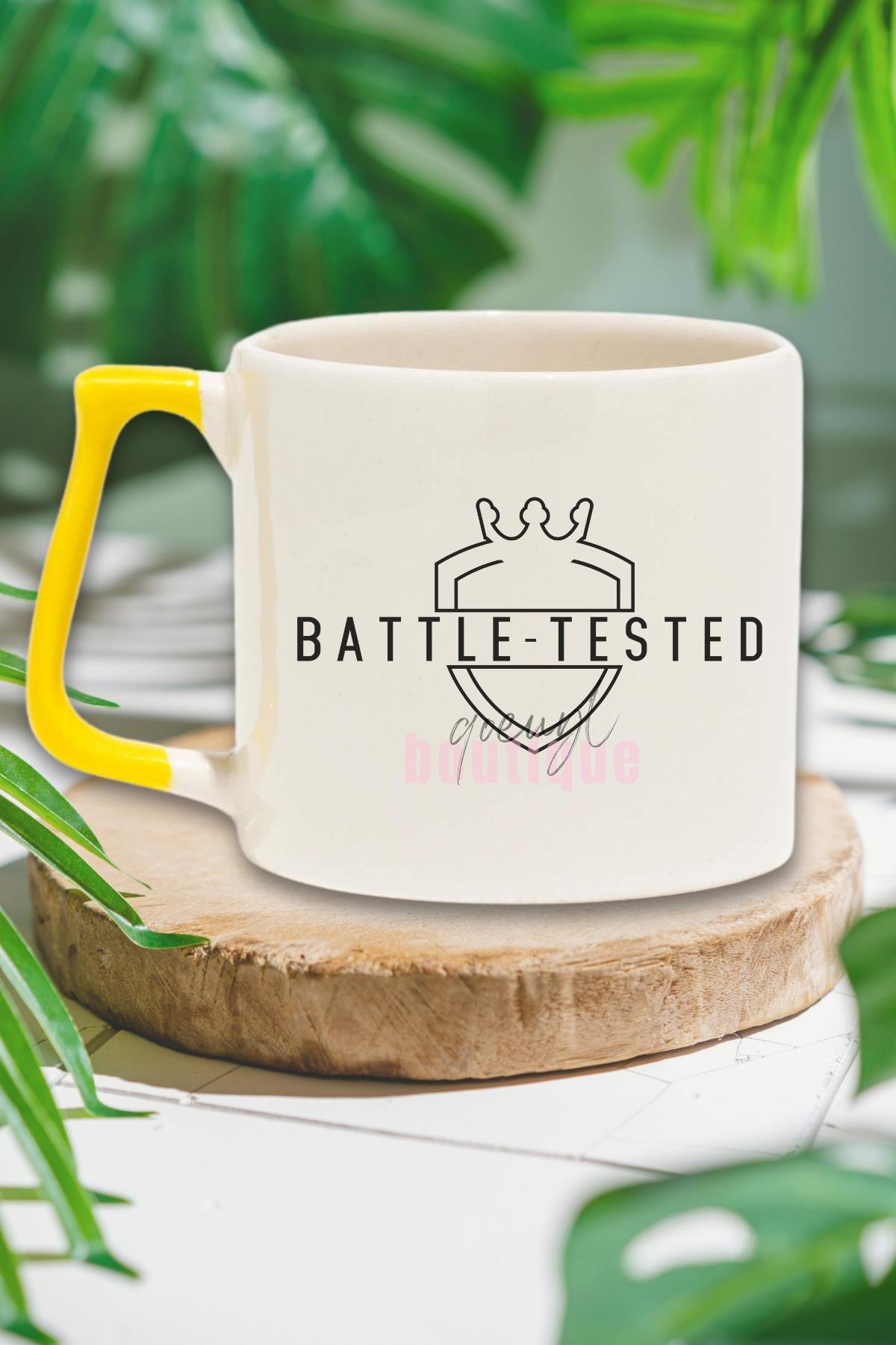 Battle Tested Yazılı Mücadeleci Motivasyon Savaşçı Ruhu Hediyelik Kulplu Kupa Bardak