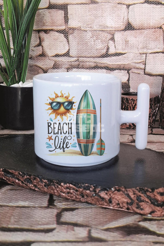 Beach Life Baskılı T Kulplu Latte Fincanı Kupa Bardak