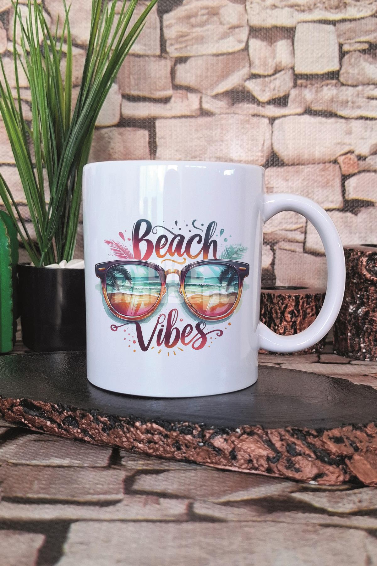 Beach Vibes Baskılı Hediyelik Kupa Bardak