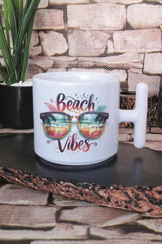 Beach Vibes Baskılı T Kulplu Latte Fincanı Kupa Bardak