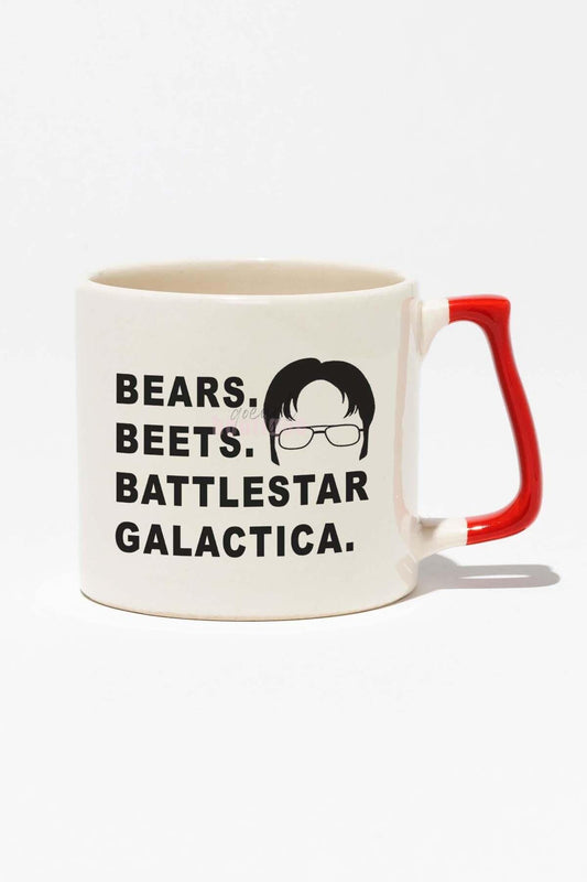 Bears Beets Battlestar Galactica Dwight The Office Baskılı Kırmızı Kulplu Modern Seramik Kupa