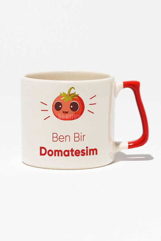 Ben Bir Domatesim Baskılı Baskılı Kırmızı Kulplu Modern Seramik Kupa