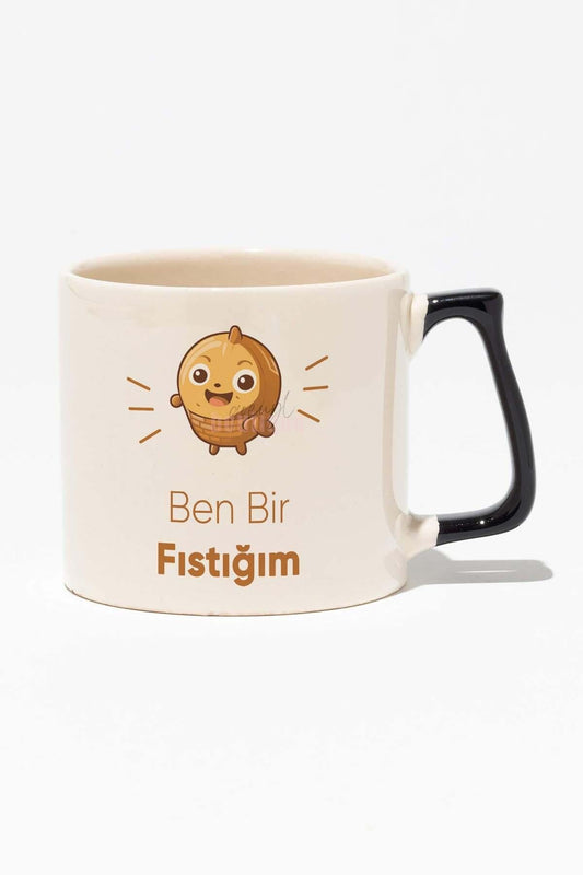Ben Bir Fıstığım Baskılı Baskılı Siyah Kulplu Modern Seramik Kupa