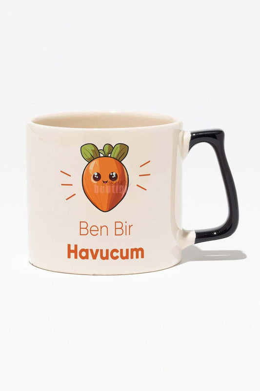 Ben Bir Havucum Baskılı Baskılı Siyah Kulplu Modern Seramik Kupa