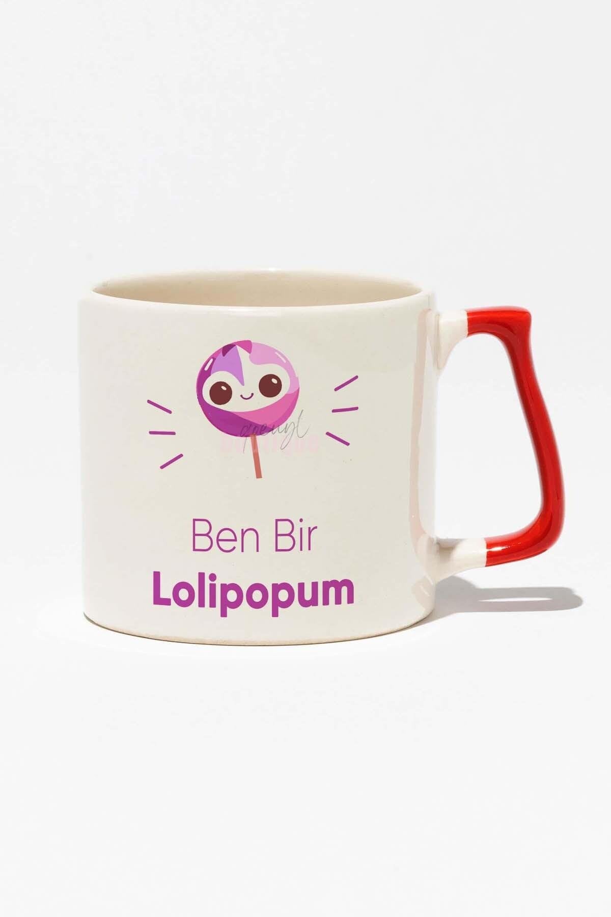 Ben Bir Lolipopum Baskılı Baskılı Kırmızı Kulplu Modern Seramik Kupa
