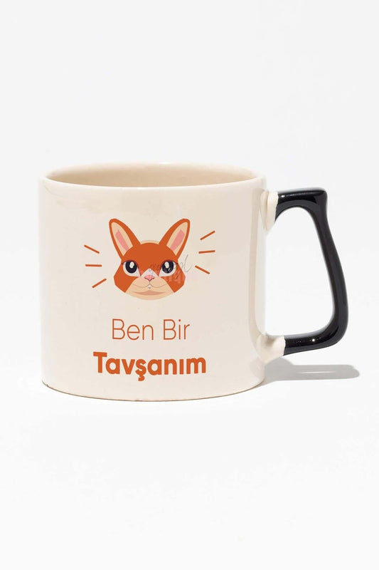 Ben Bir Tavşanım Baskılı Baskılı Siyah Kulplu Modern Seramik Kupa