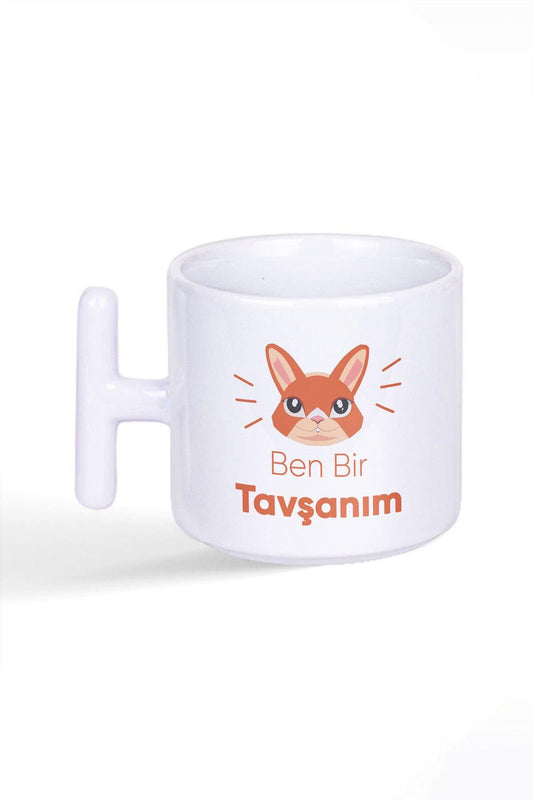 Ben Bir Tavşanım Sevimli Doğum Günü Hediye Baskılı Latte Fincanı T Kulplu Kupa Bardak