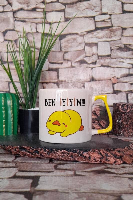 Ben İyiyim Ördek Baskılı Komik Hediyelik Renkli Kulplu Fincan-Kupa Bardak