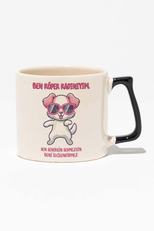 Ben Köpek Kadınıyım Baskılı Siyah Kulplu Modern Seramik Kupa