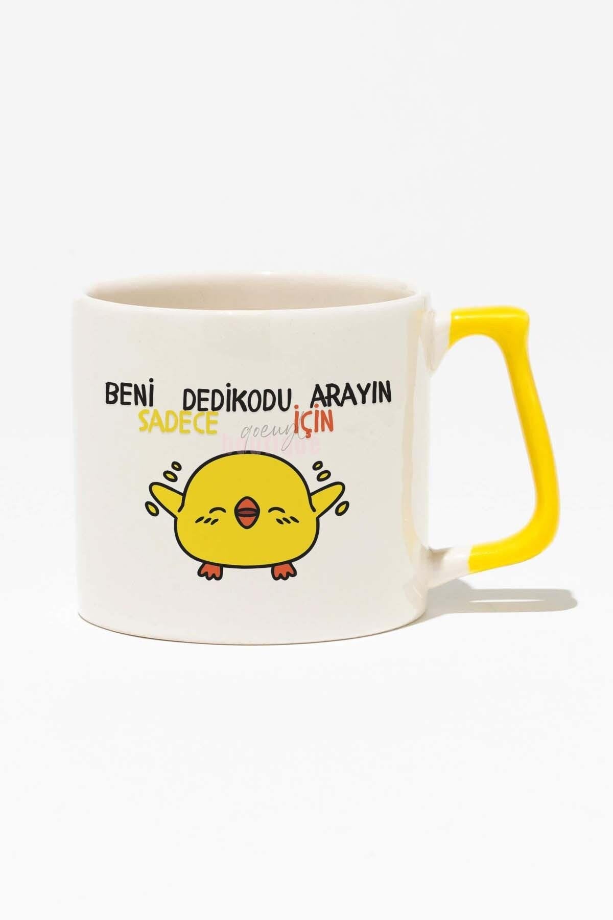 Beni Sadece Dedikodu İçin Arayın Civciv Komik Hediyelik Baskılı Sarı Kulplu Modern Seramik Kupa
