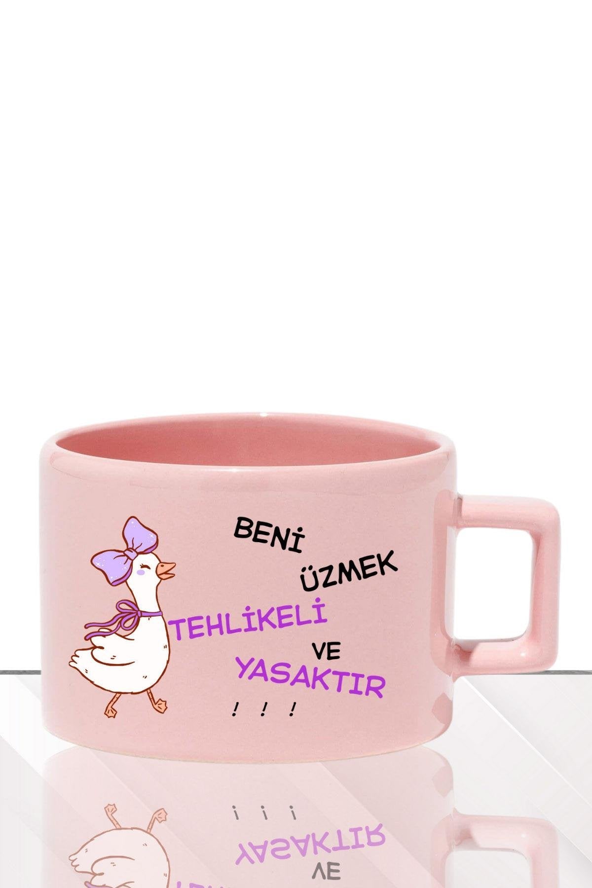 Beni Üzmek Tehlikeli ve Yasaktır Baskılı Eğlenceli Hediyelik Pastel Renkli Dikdörtgen Kulplu Fincan