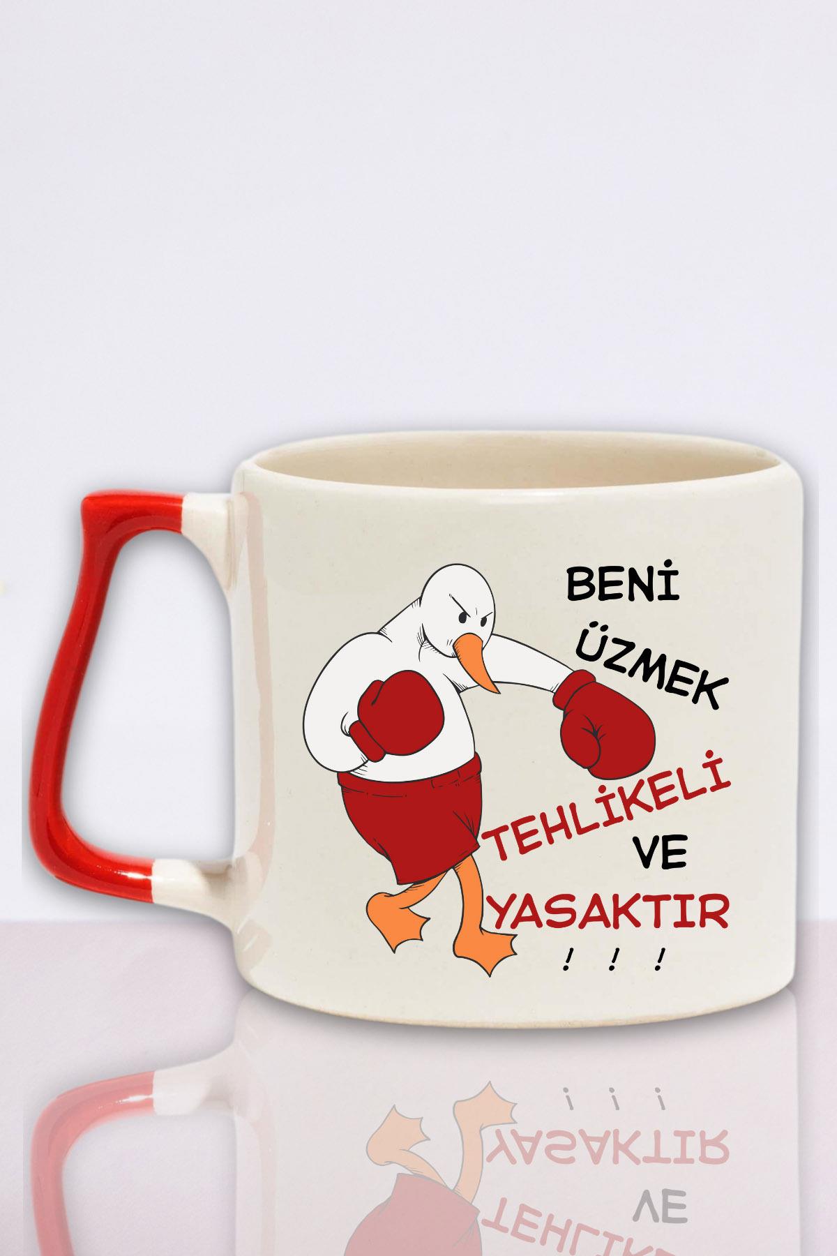 Beni Üzmek Tehlikeli ve Yasaktır Baskılı Eğlenceli Hediyelik Renkli Kulplu Kupa Bardak