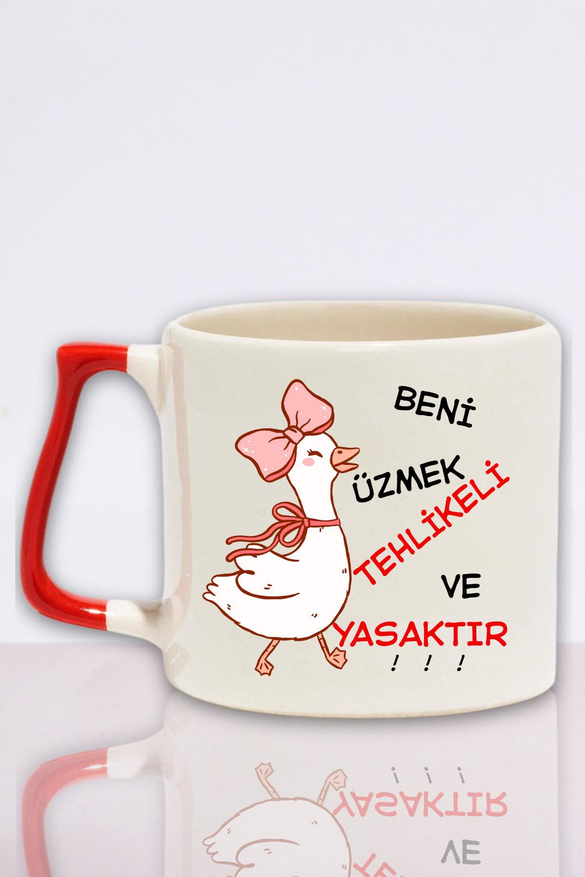 Beni Üzmek Tehlikeli ve Yasaktır Baskılı Eğlenceli Hediyelik Renkli Kulplu Kupa Bardak