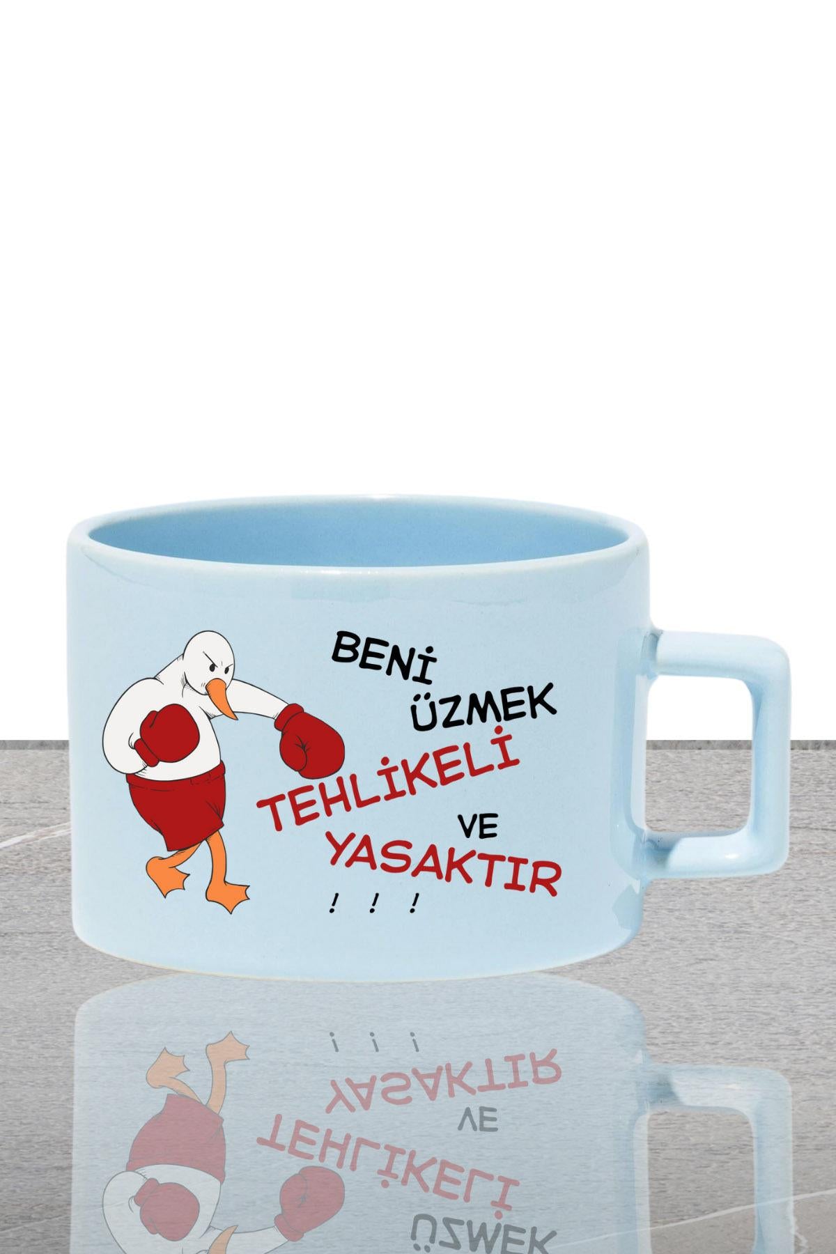 Beni Üzmek Tehlikeli ve Yasaktır Baskılı Eğlenceli Hediyelik Pastel Renkli Dikdörtgen Kulplu Fincan